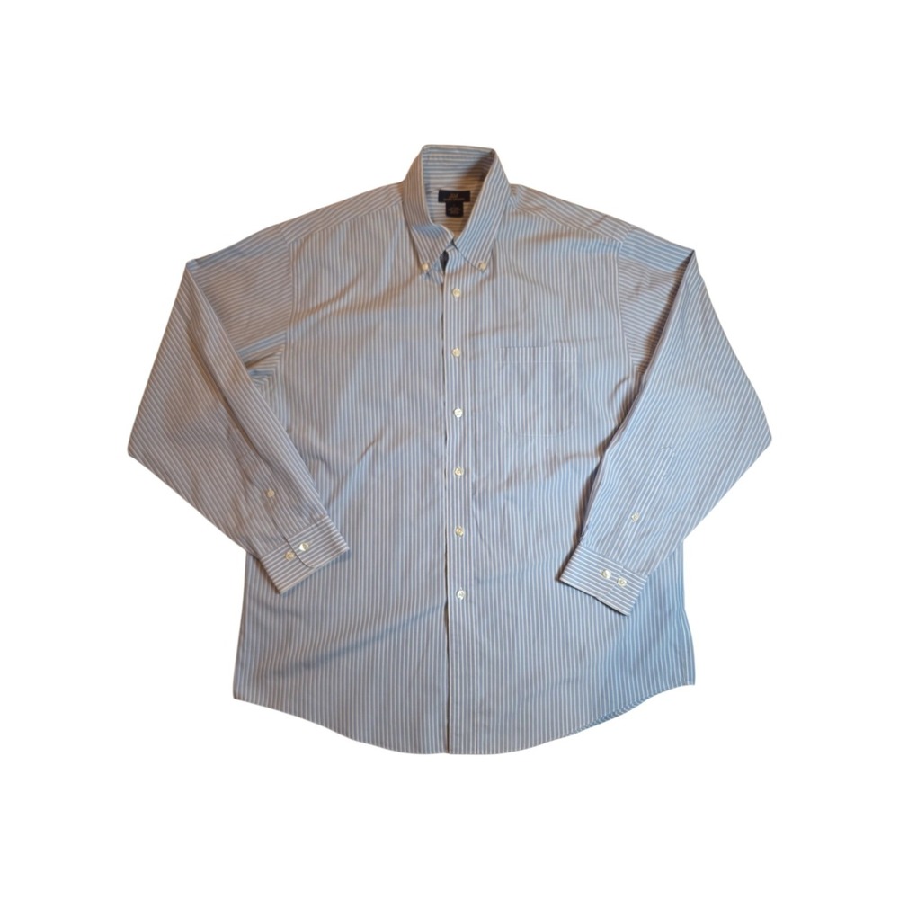Brooks Brothers 346 Blue White Stripe Button Down Shirt Men's L Non-Iron Cotton